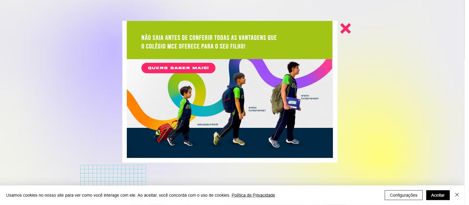 Captura da página inicial de colegiomce.com.br